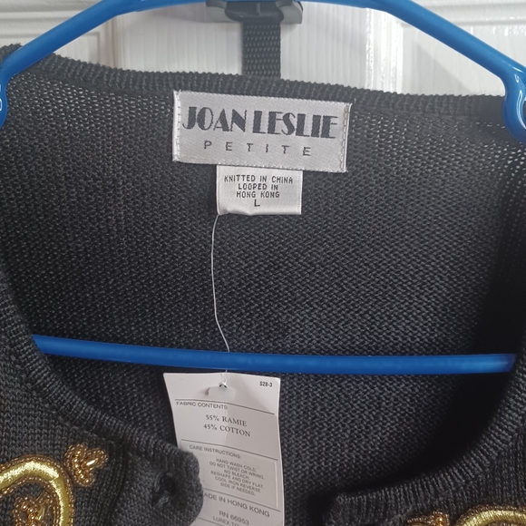 Vintage Joan Leslie Petite Large Black Gold Knit Button Up Cardigan New With Tag - Picture 3 of 12